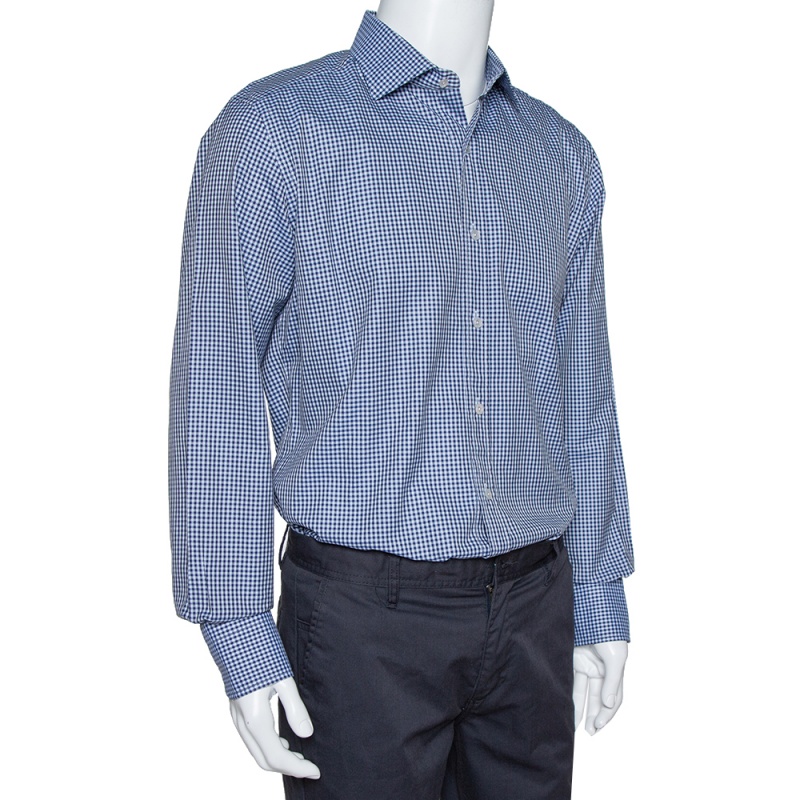 

Tom Ford Navy Blue Gingham Check Cotton Long Sleeve Shirt