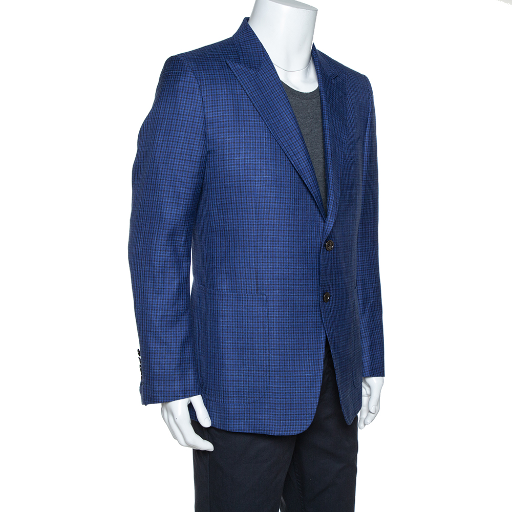 

Tom Ford Blue Checked Wool & Silk Blend Tailored Jacket