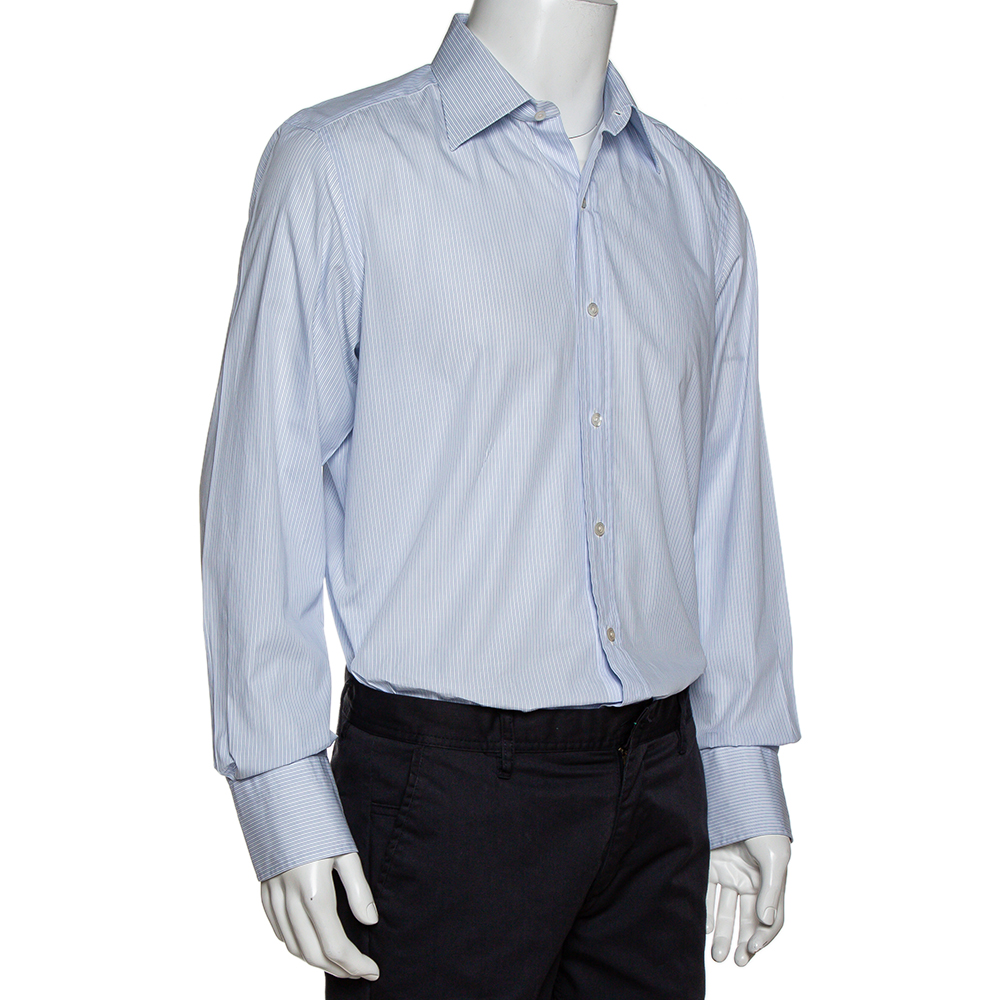 

Tom Ford Blue & White Striped Cotton Long Sleeve Shirt