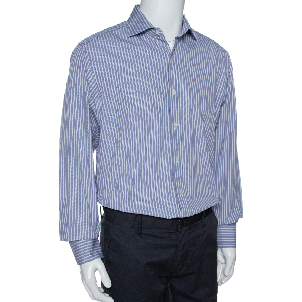 

Tom Ford Navy Blue & White Striped Cotton Long Sleeve Shirt