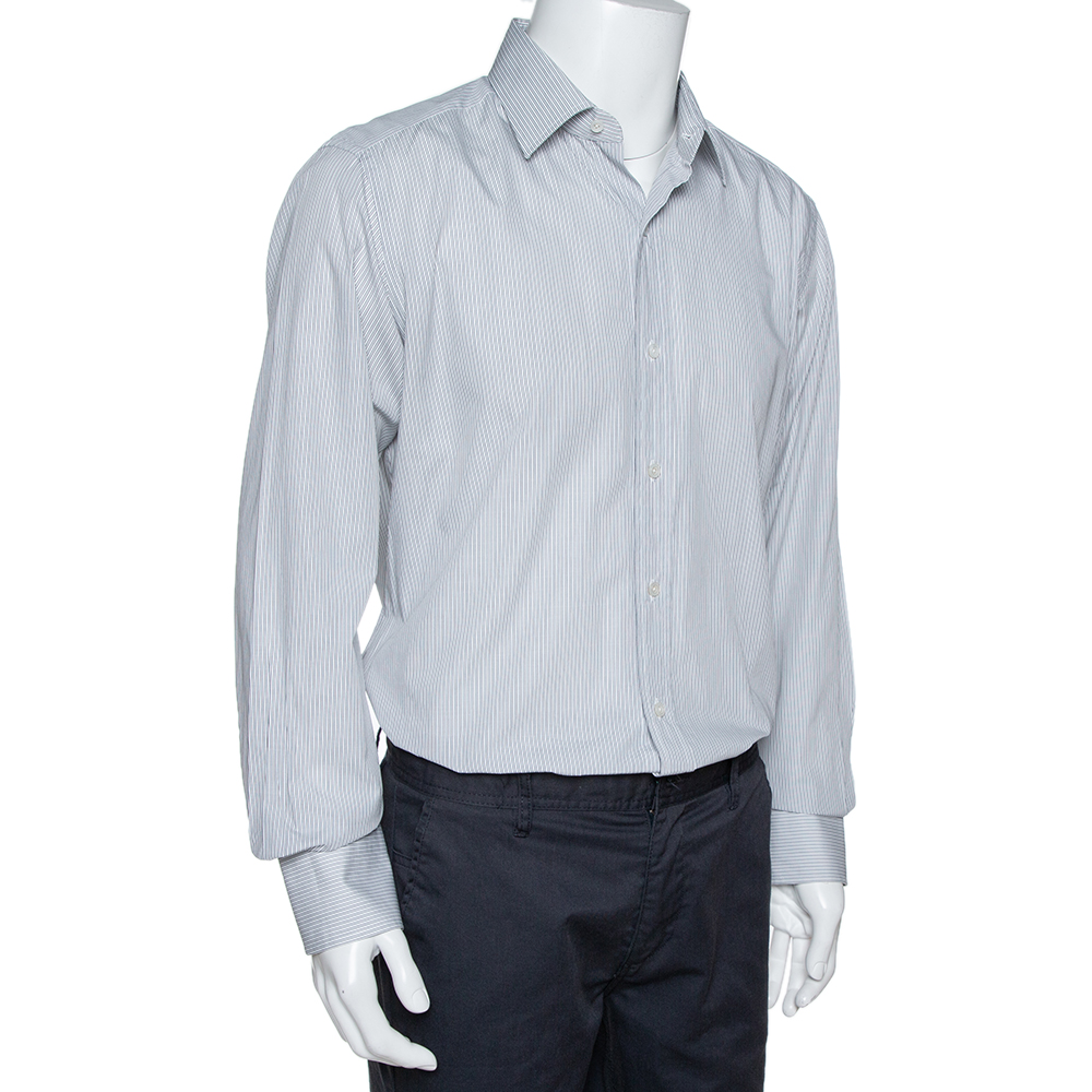 

Tom Ford White & Black Pinstriped Cotton Long Sleeve Shirt