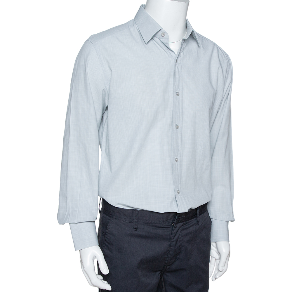 

Tom Ford Pale Grey Micro Patterned Cotton Long Sleeve Shirt