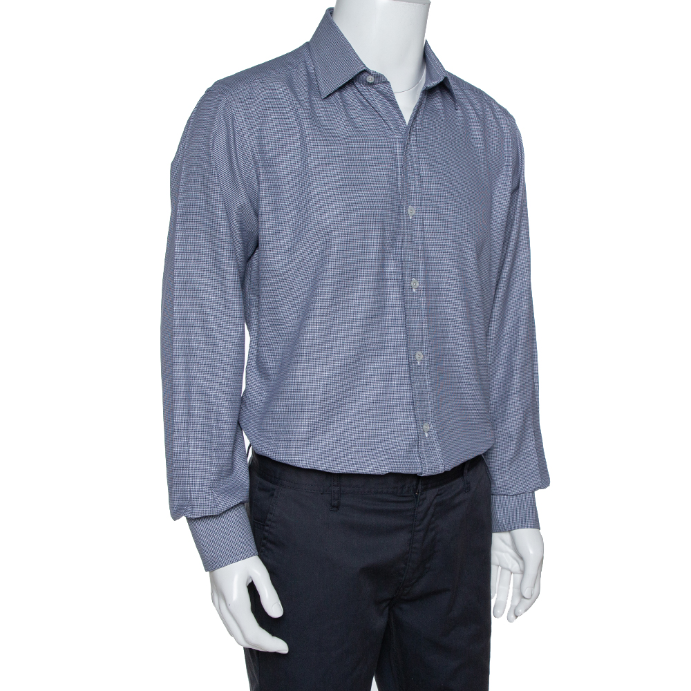 

Tom Ford Navy Blue Micro Patterned Cotton Long Sleeve Shirt