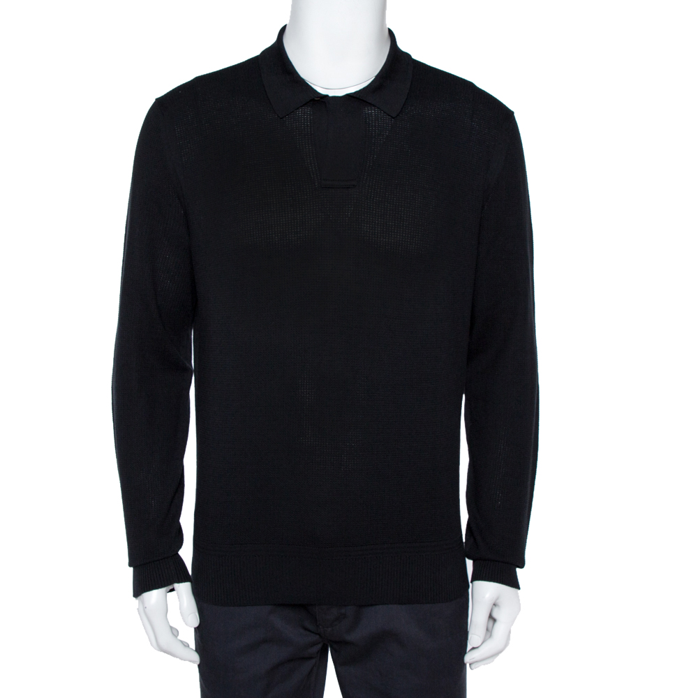 Tom Ford Black Cotton Silk Blend Polo Sweater XL