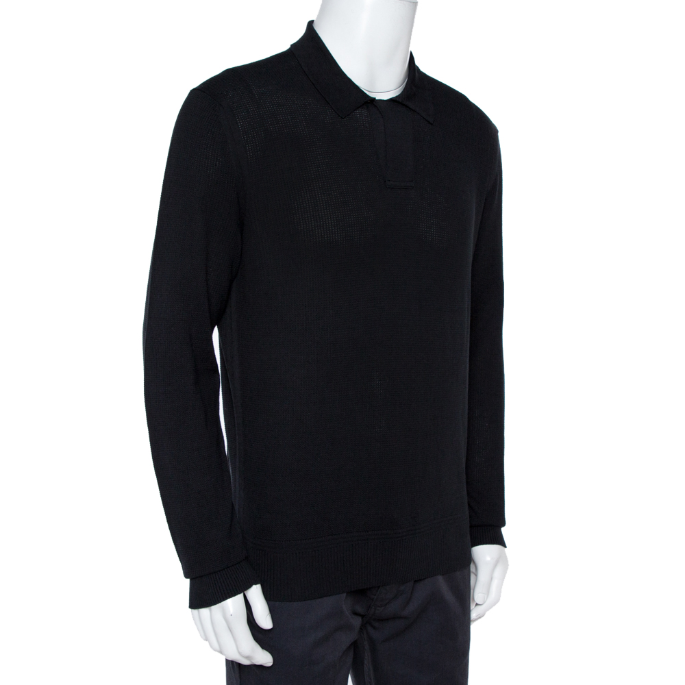 

Tom Ford Black Cotton Silk Blend Polo Sweater