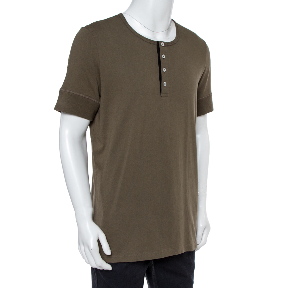 

Tom Ford Olive Green Marl Jersey Short Sleeve Henley T-Shirt 3XL