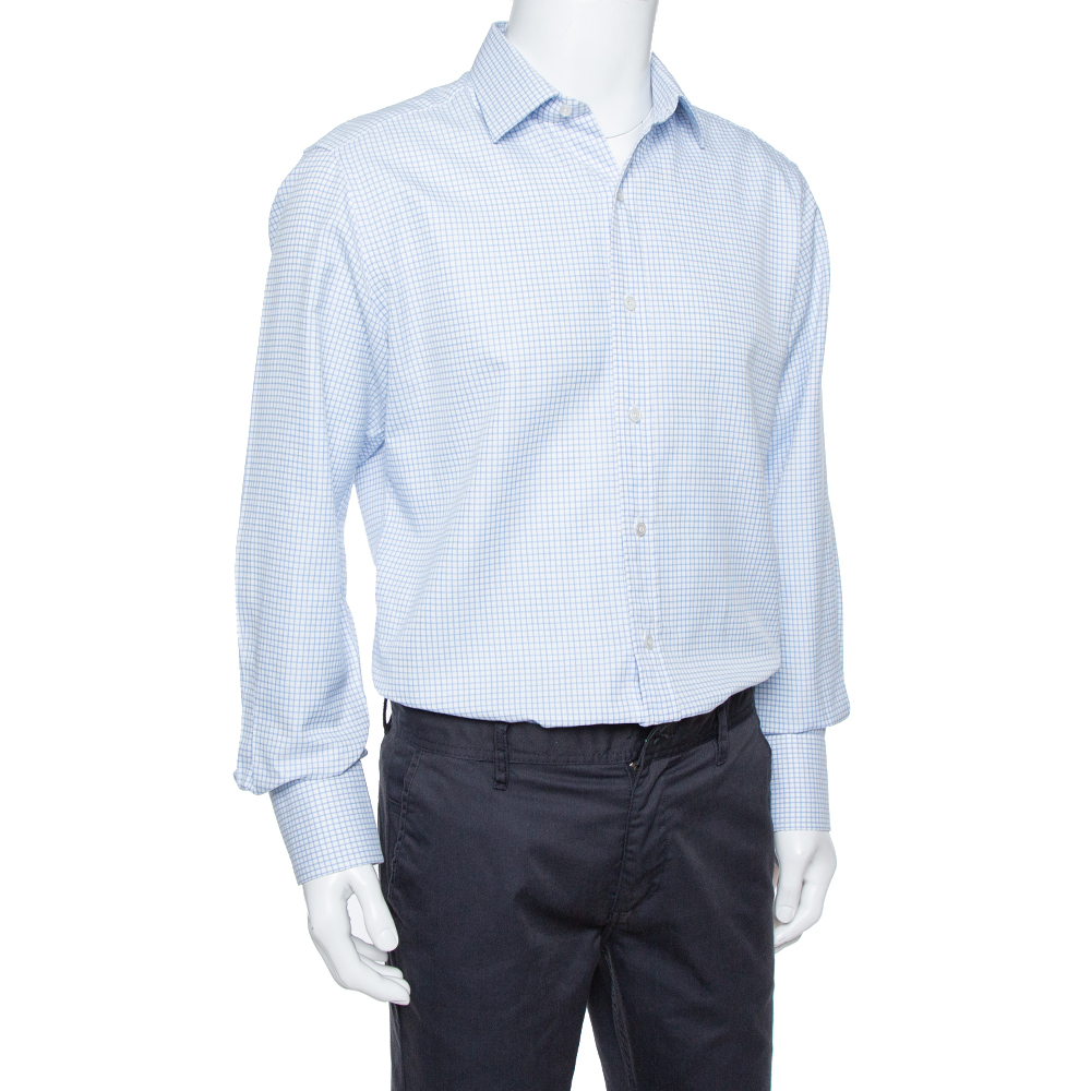 

Tom Ford White & Blue Checkered Cotton Su Misura Long Sleeve Shirt