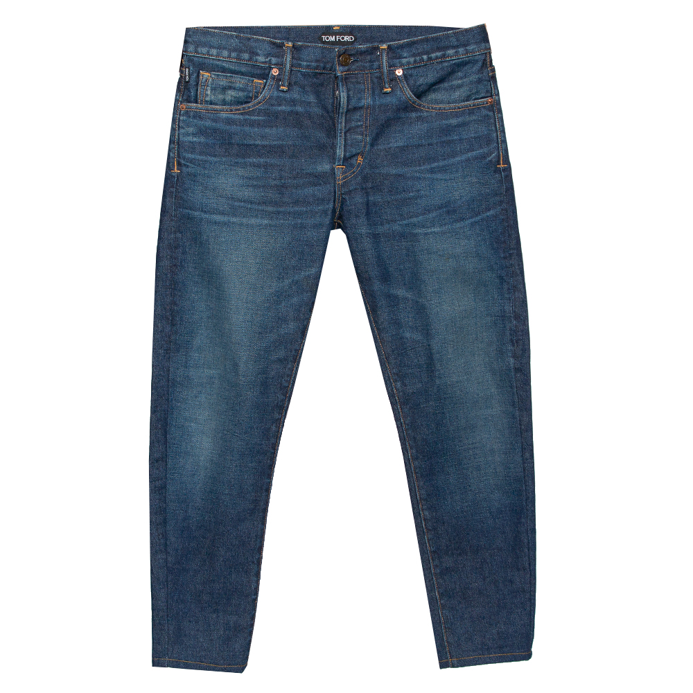 Pre Owned Tom Ford Navy Blue Denim Japanese Selvage Straight Leg Jeans M