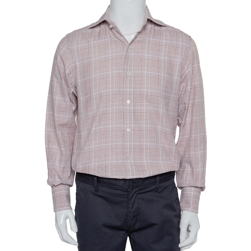 Pre-owned Tom Ford Beige Checkered Cotton Button Front Shirt M