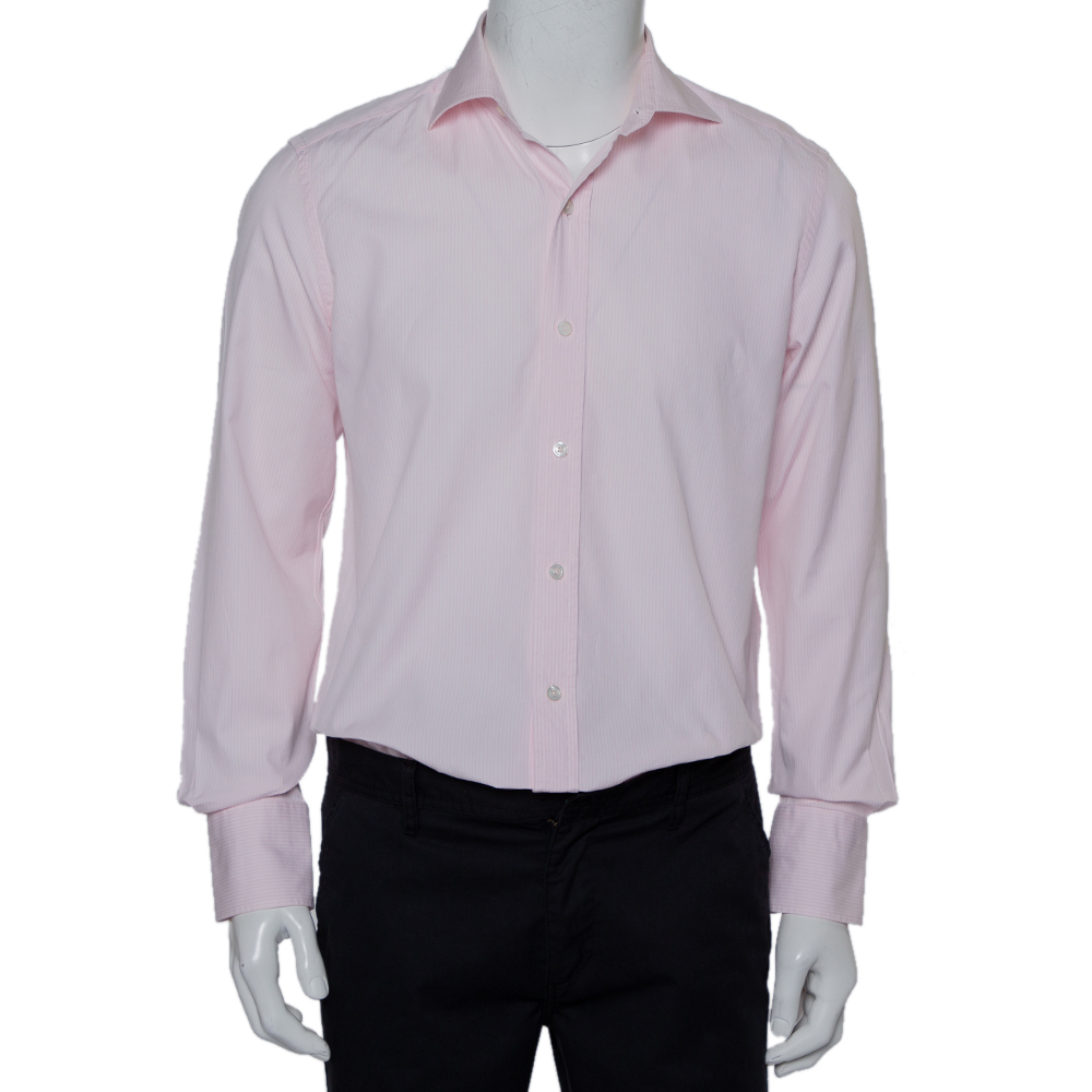Pre-owned Tom Ford Pink Striped Cotton Button Front Shirt L