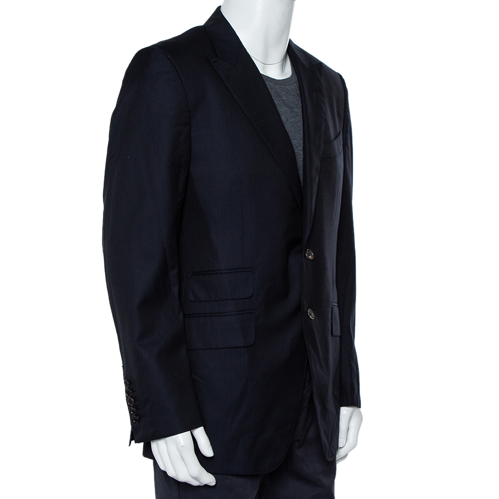 

Tom Ford Navy Blue Striped Wool Button Front Blazer