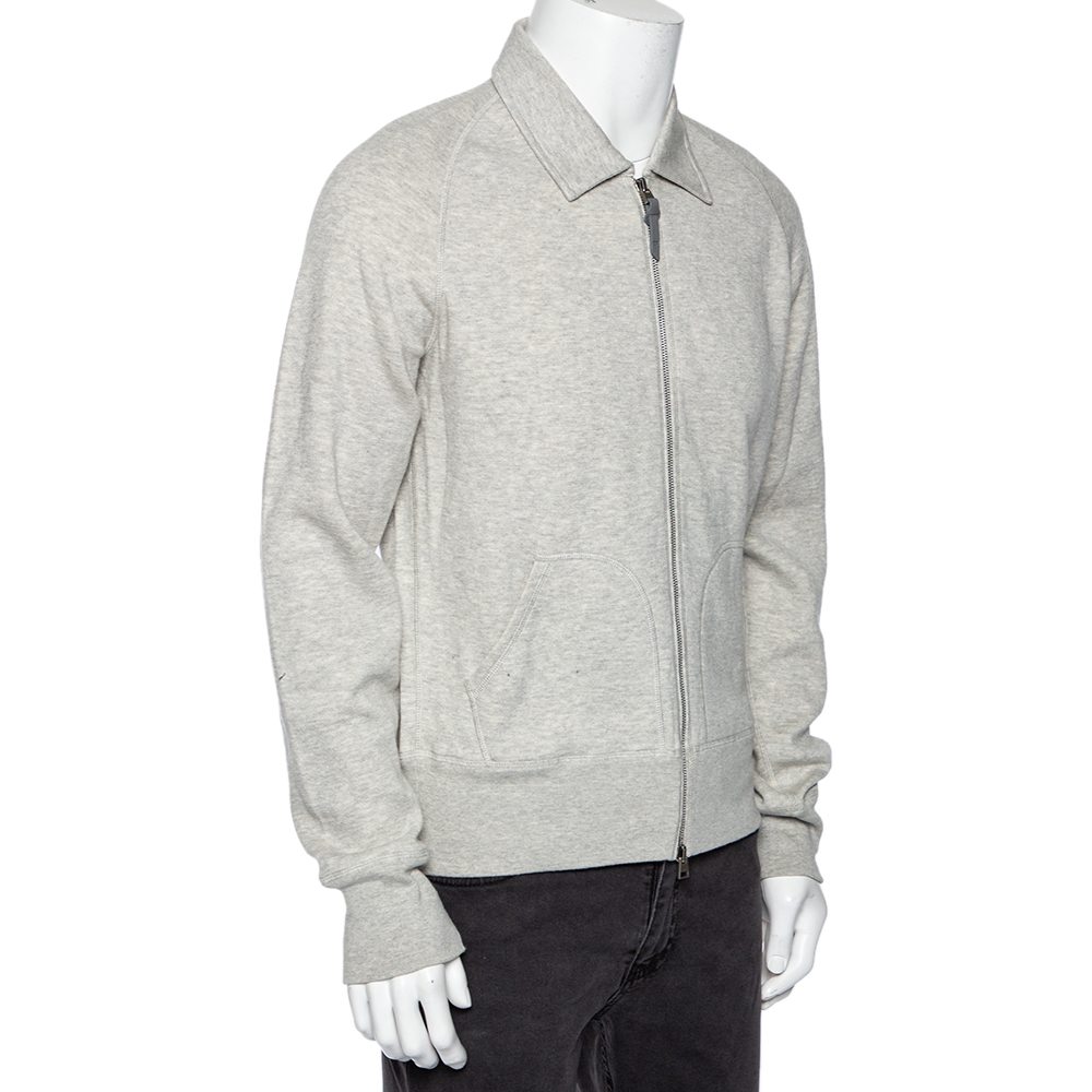 

Tom Ford Grey Cotton Knit Zip Front Point Collar Sweatshirt