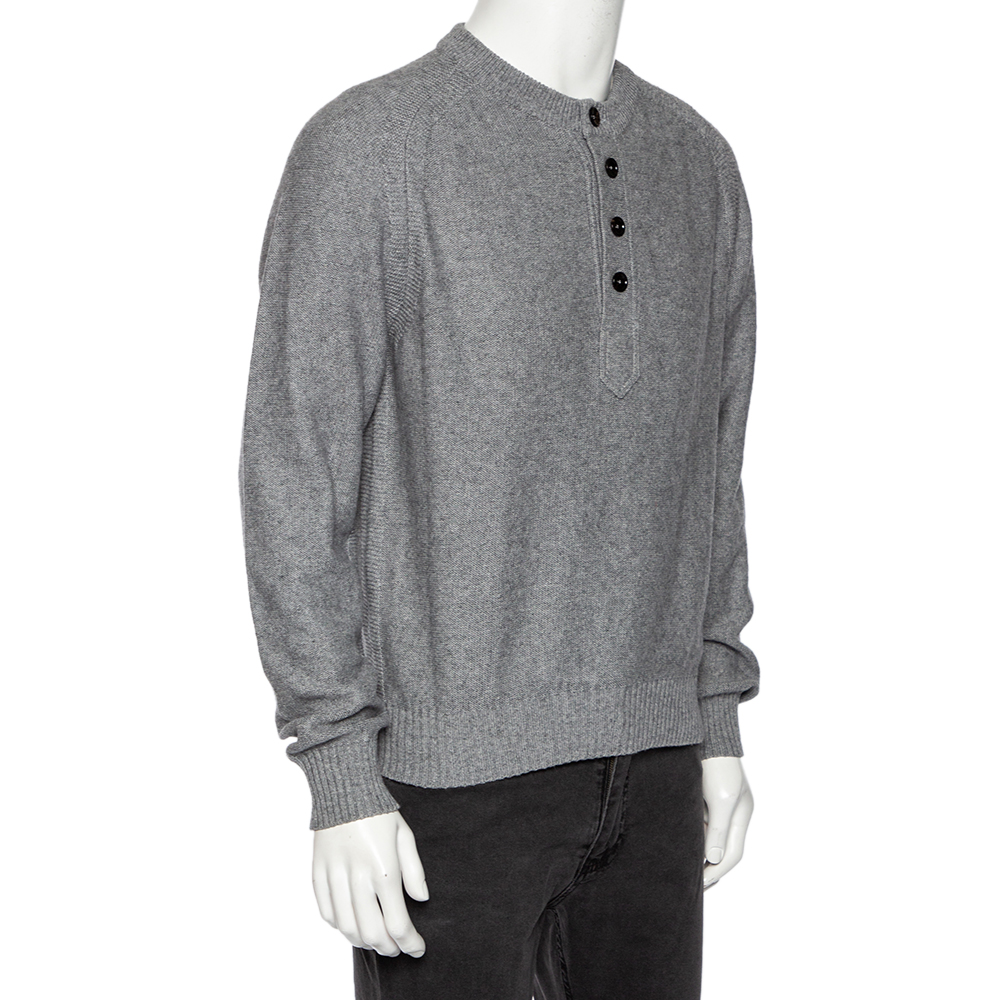 

Tom Ford Grey Cotton Knit Henley Sweater