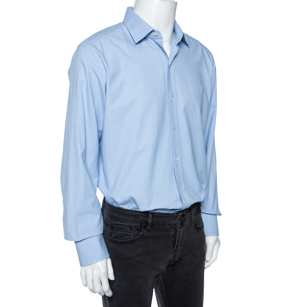 

Tom Ford Sky Blue Cotton Patterned Shirt XXL