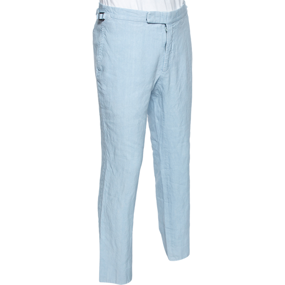 

Tom Ford Light Blue Linen Buckle Detailed Pants