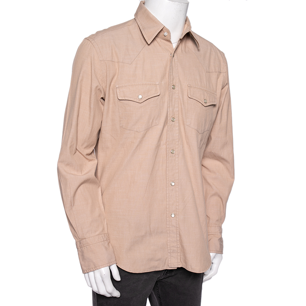 

Tom Ford Beige Cotton Patch Pocket Detail Button Front Shirt