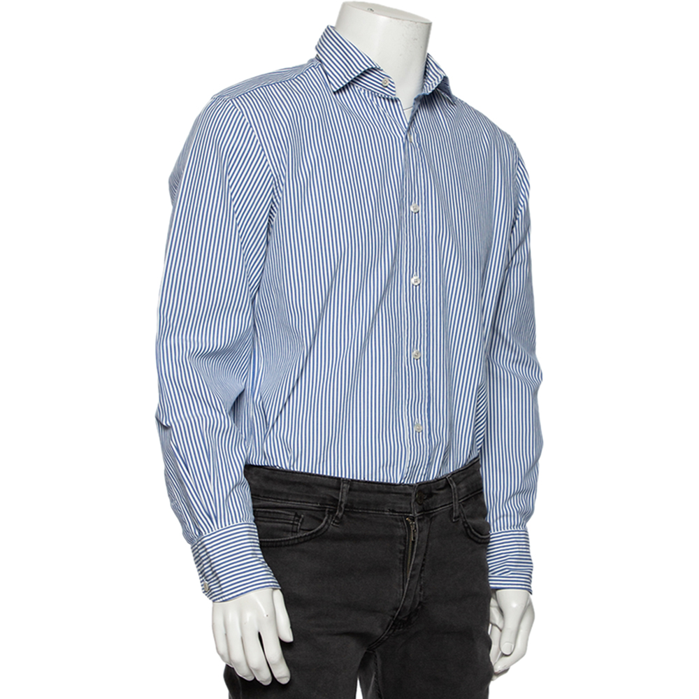 

Tom Ford Blue & White Striped Cotton Button Front Shirt