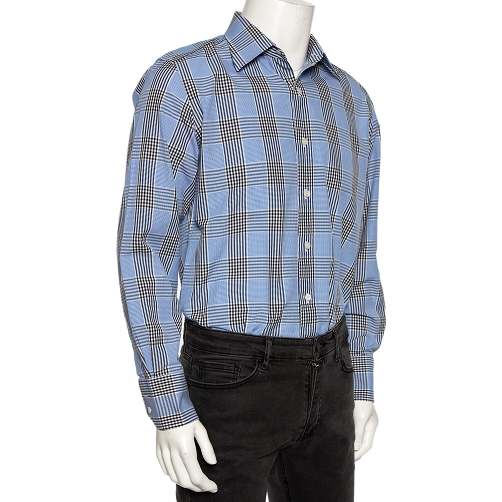 

Tom Ford Blue Glen Checkered Cotton Button Front Shirt