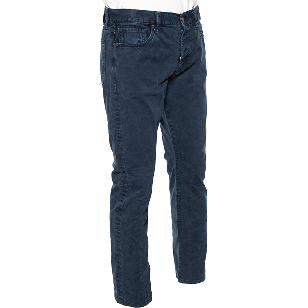 

Tom Ford Blue Cotton Twill Straight Fit Pants