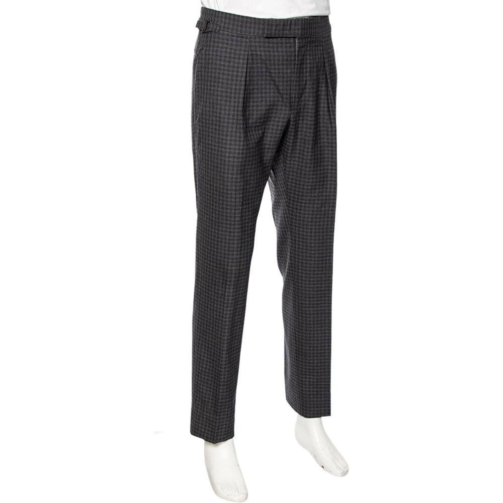 

Tom Ford Grey Checkered Wool Straight Leg Pants