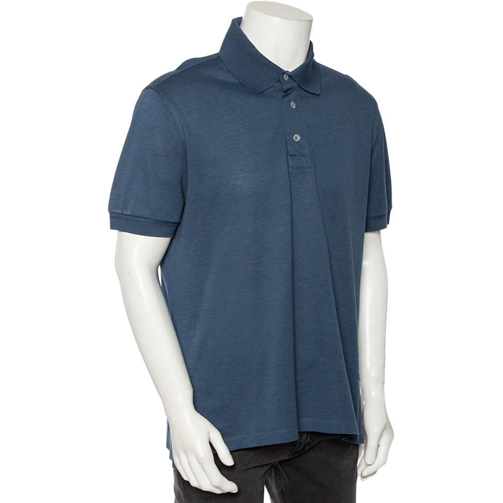 

Tom Ford Blue Cotton Pique Short Sleeve Polo T-Shirt