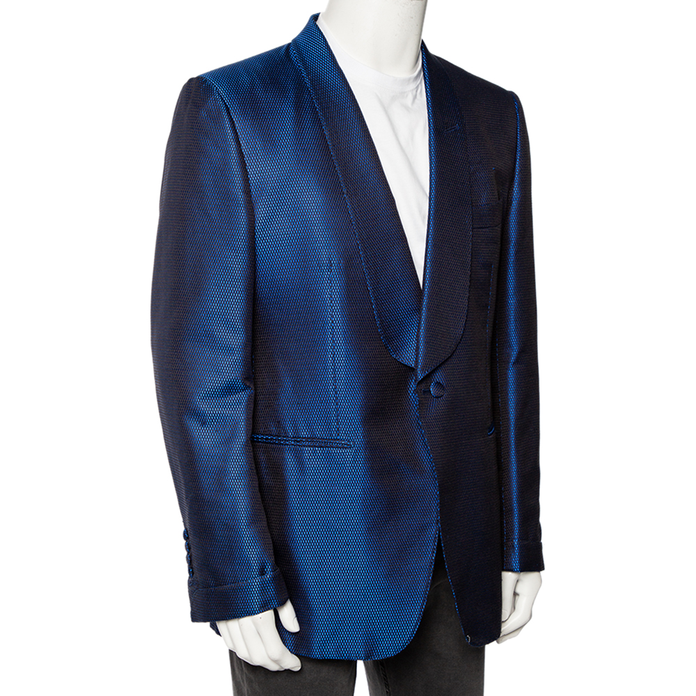 

Tom Ford Blue Textured Silk Single Breasted Blazer