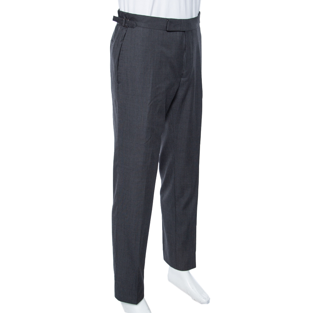 

Tom Ford Charcoal Grey Striped Wool Formal Pants