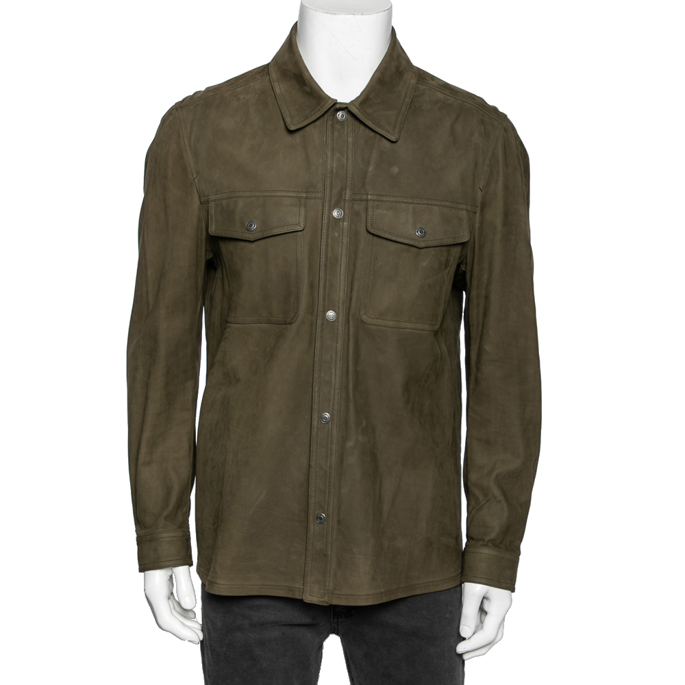 

Tom Ford Olive Green Leather Button Front Jacket