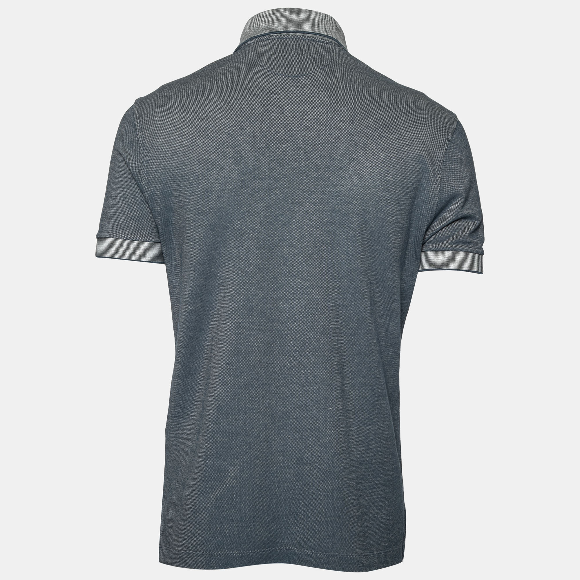 

Tom Ford Navy Blue Textured Cotton Polo T-Shirt