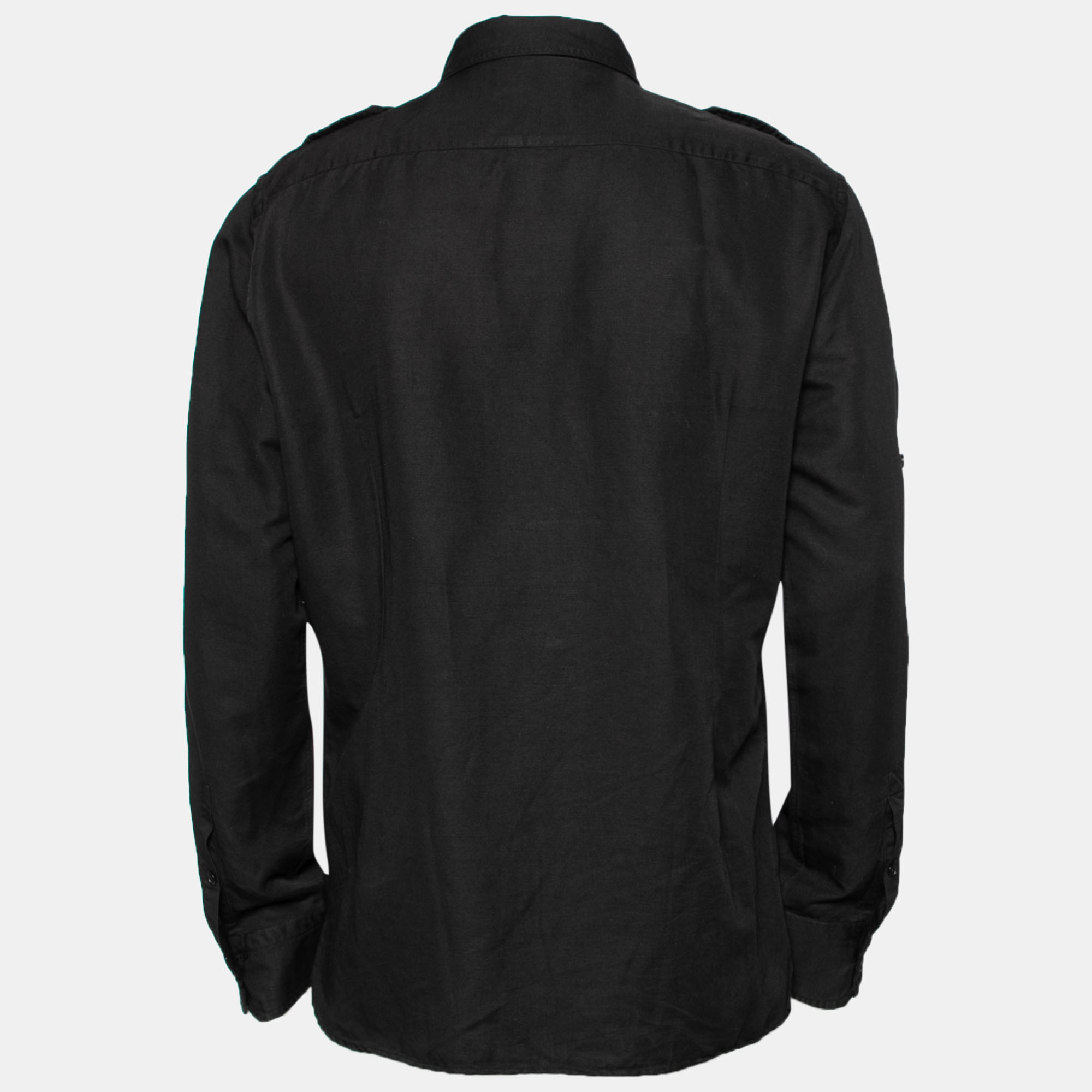 

Tom Ford Black Linen Pocket and Button Front Long Sleeve Shirt