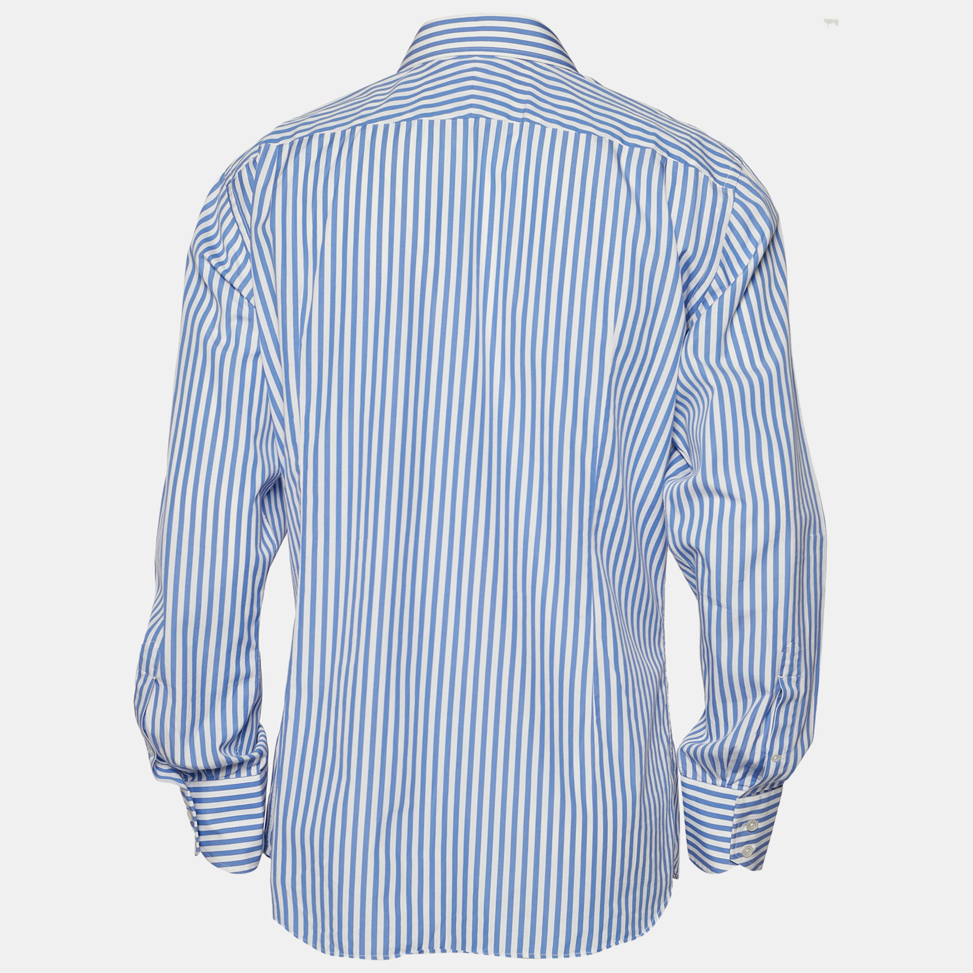 

Tom Ford White and Blue Striped Cotton Button Front Shirt