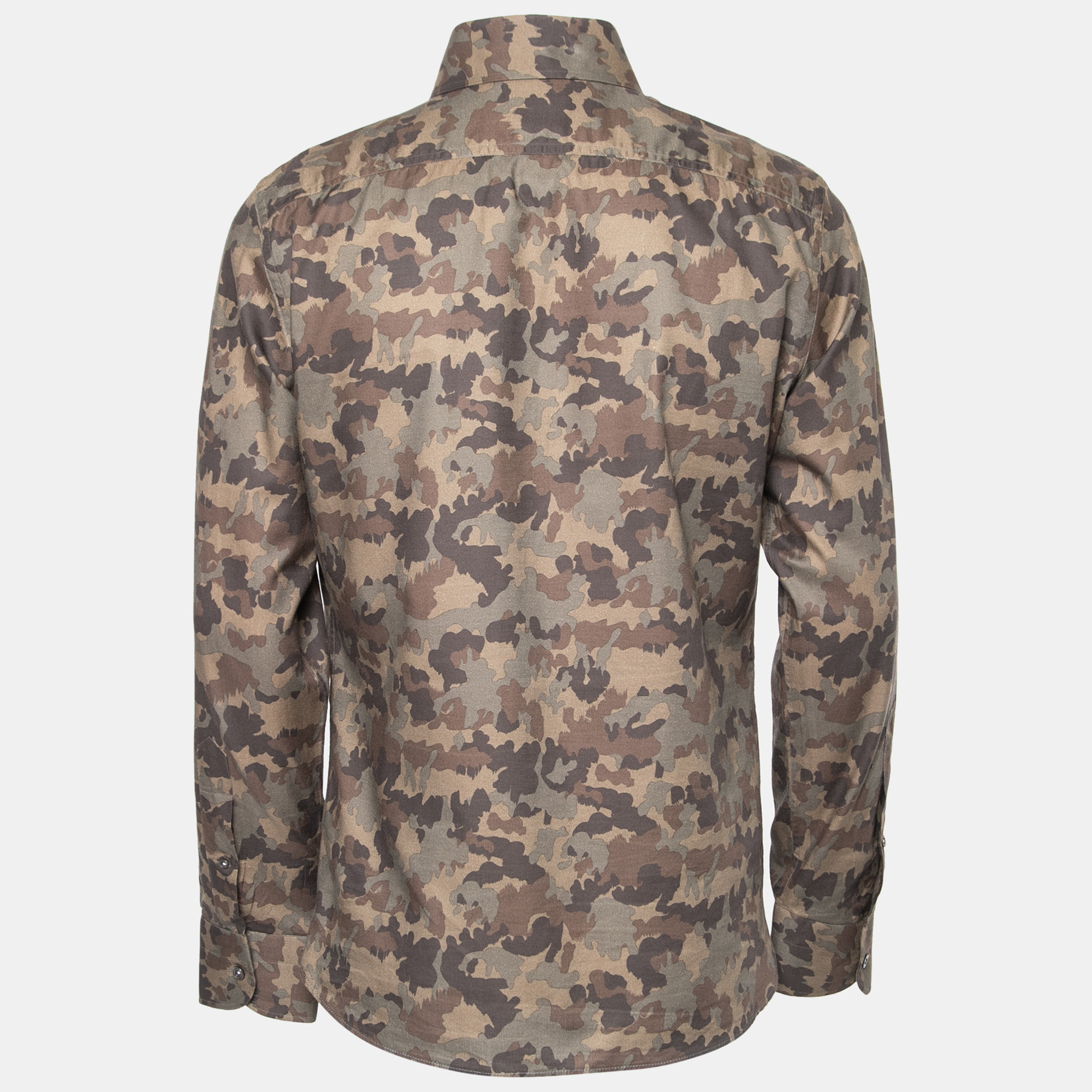 

Tom Ford Green Camouflage Print Cotton Button Front Shirt