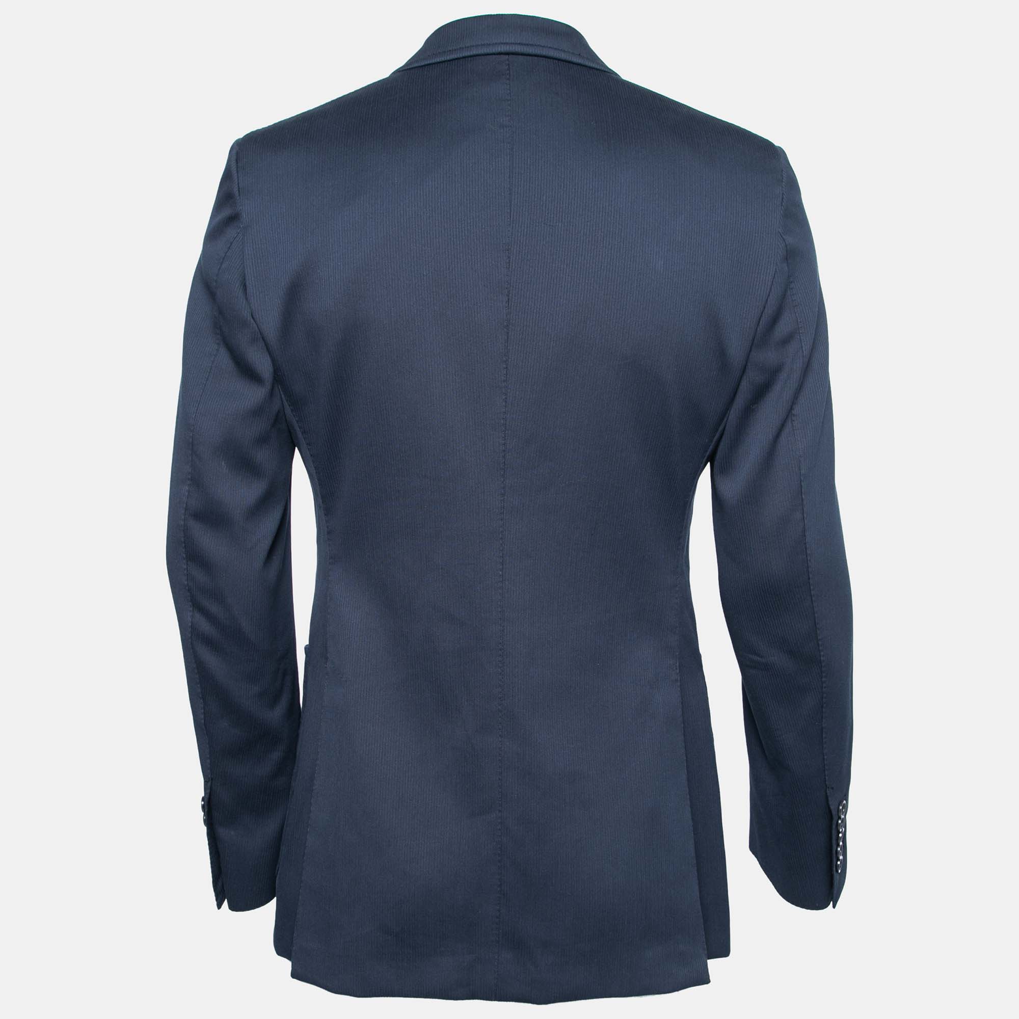 

Tom Ford Navy Blue Textured Cotton Single Breasted Blazer