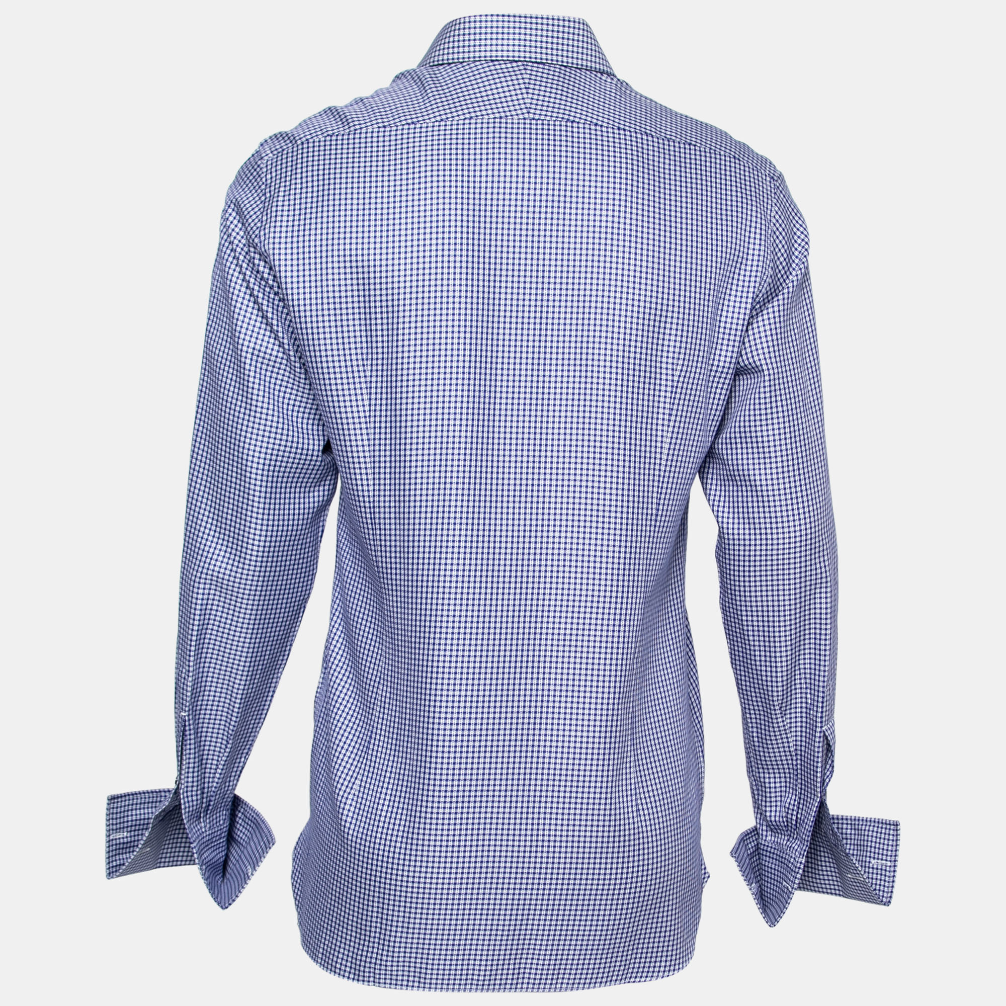 

Tom Ford Blue Gingham Check Cotton Button Front Long Sleeve Shirt