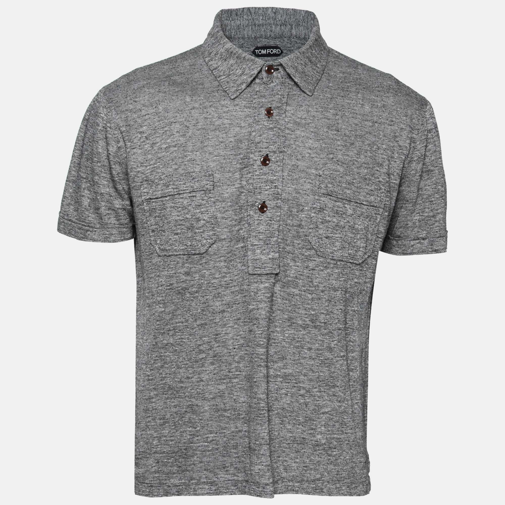 Pre Owned Tom Ford Grey Wool Polo T-Shirt XL