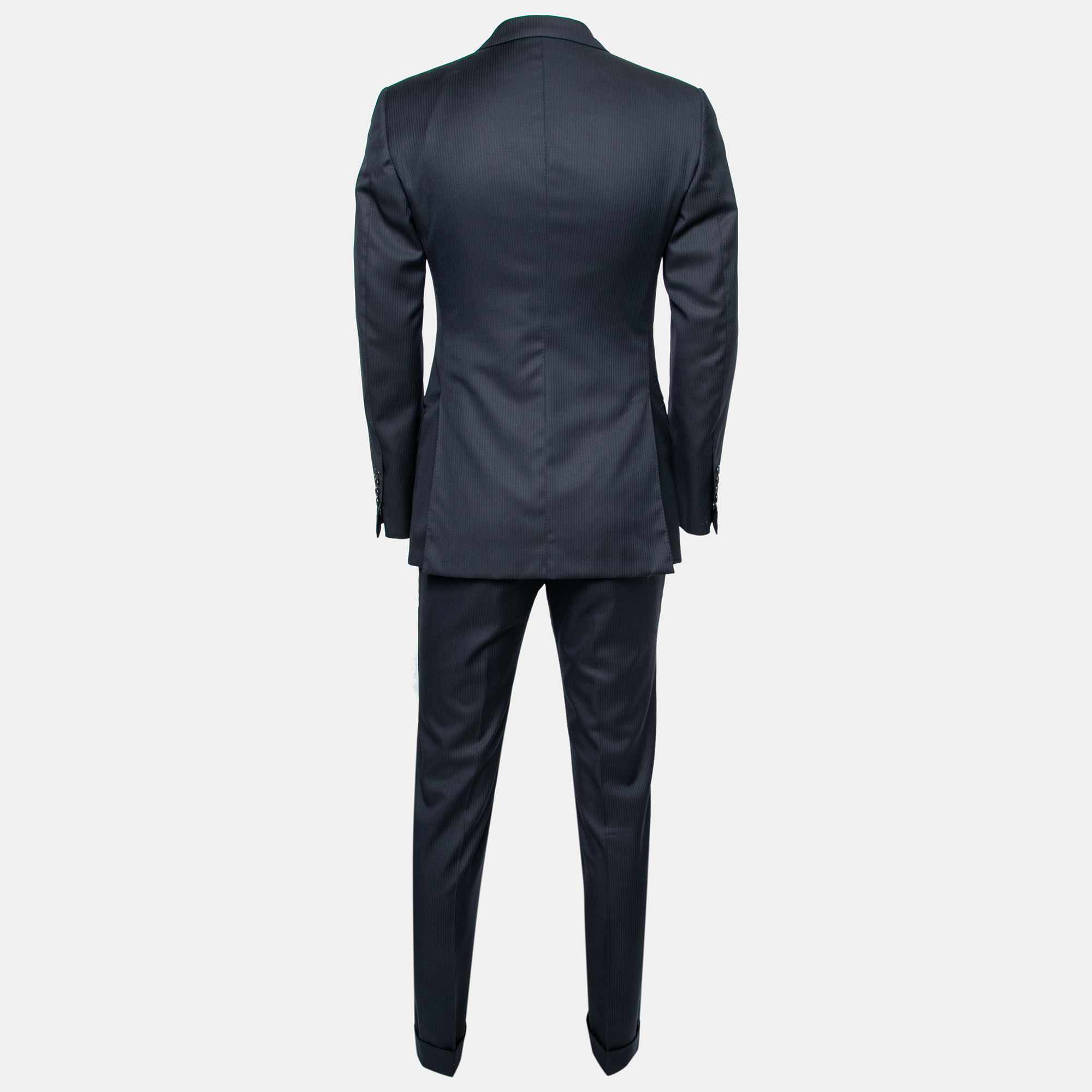 

Tom Ford Navy Blue Pin Striped Wool Single Breasted Blazer & Pant Suit