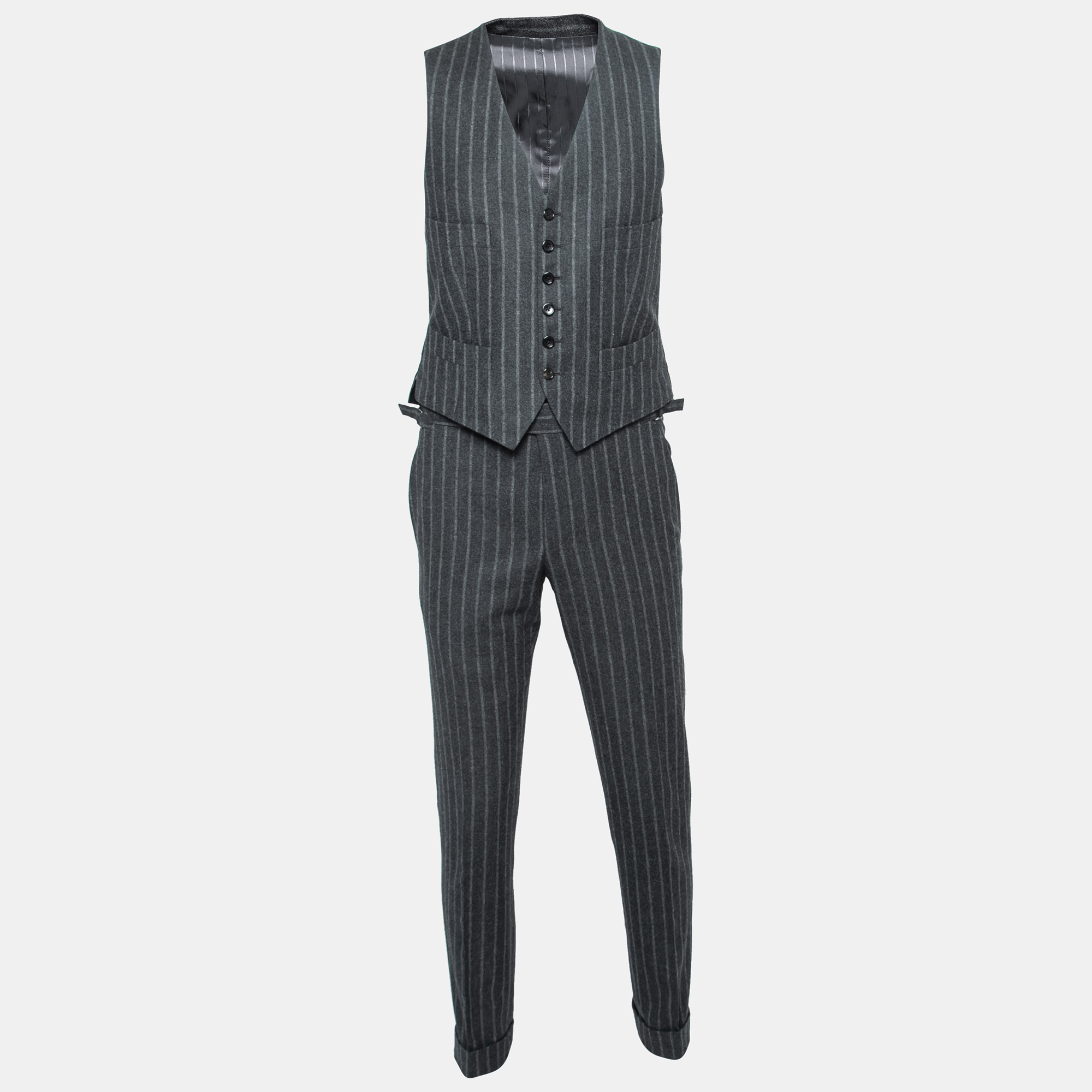 

Tom Ford Charcoal Grey Striped Wool Single-Breasted Three-Piece Suit