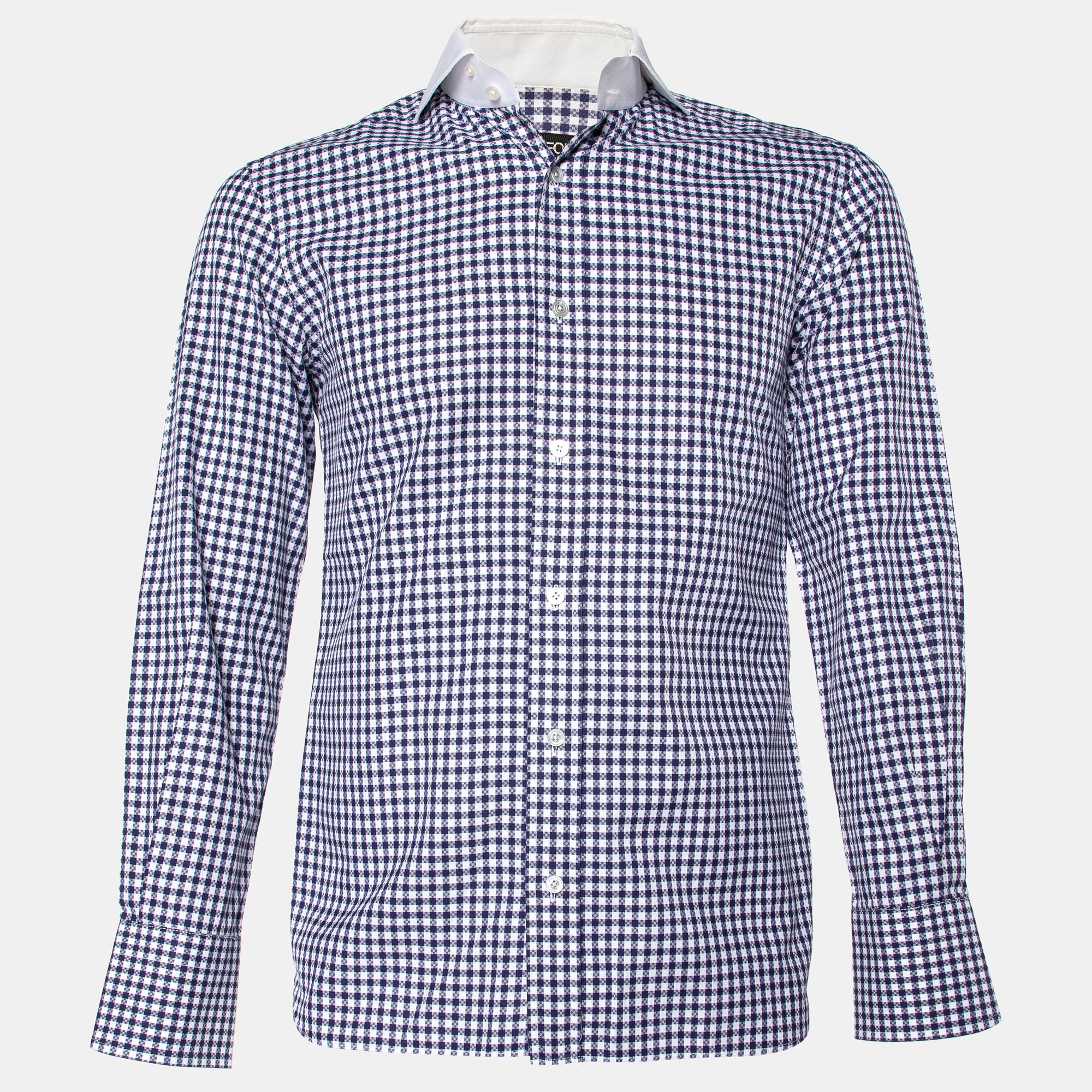 Pre Owned Tom Ford Blue Checked Cotton Shirt M