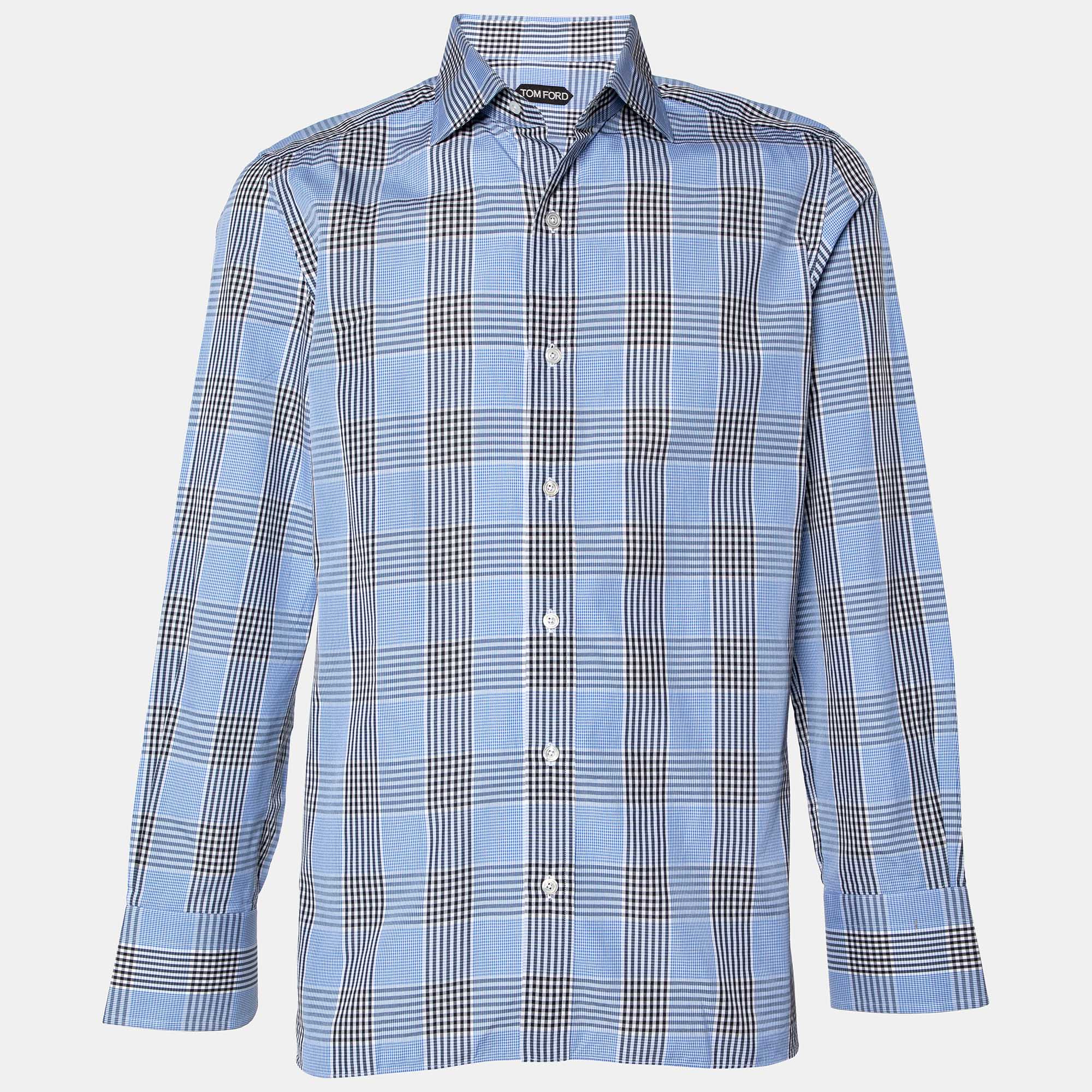 Pre-owned Tom Ford Blue Plaid Cotton Shirt Xxl