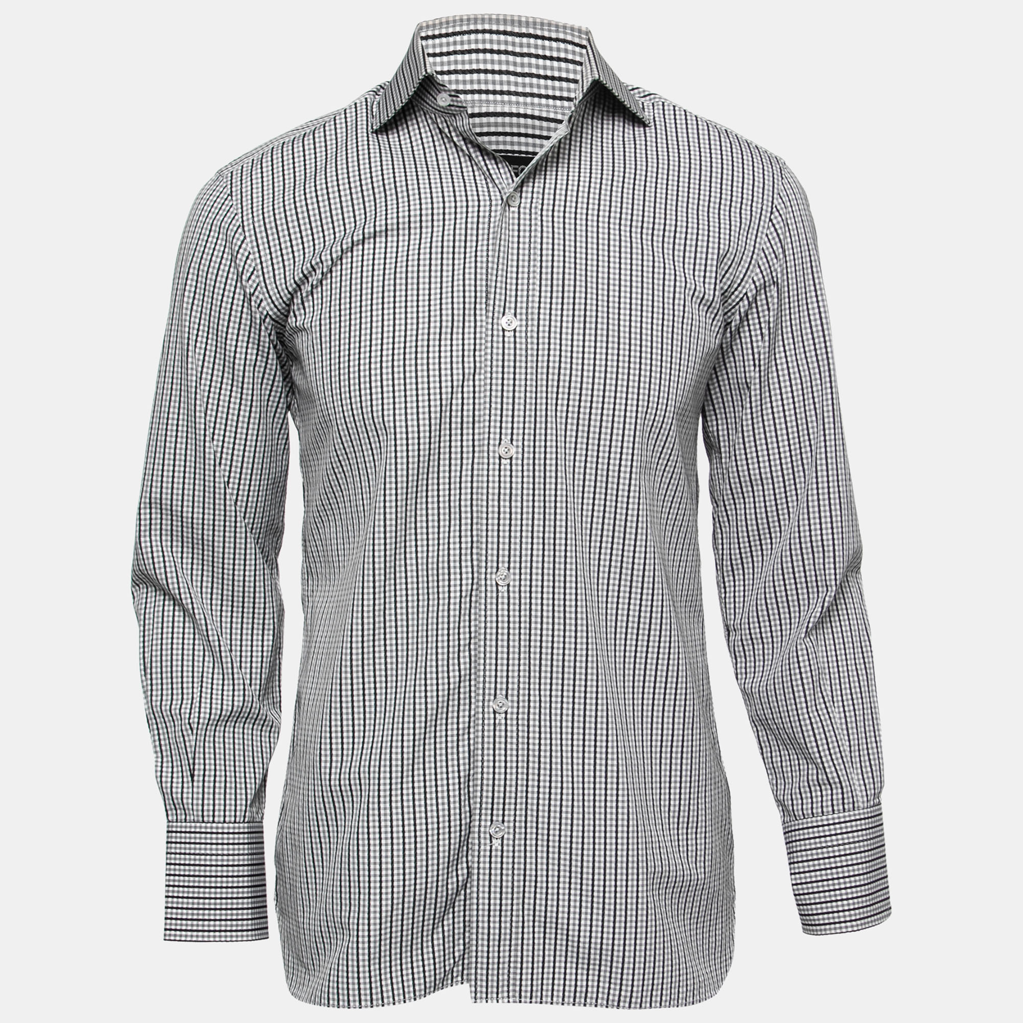 Pre-owned Tom Ford Grey Checked Cotton Shirt M