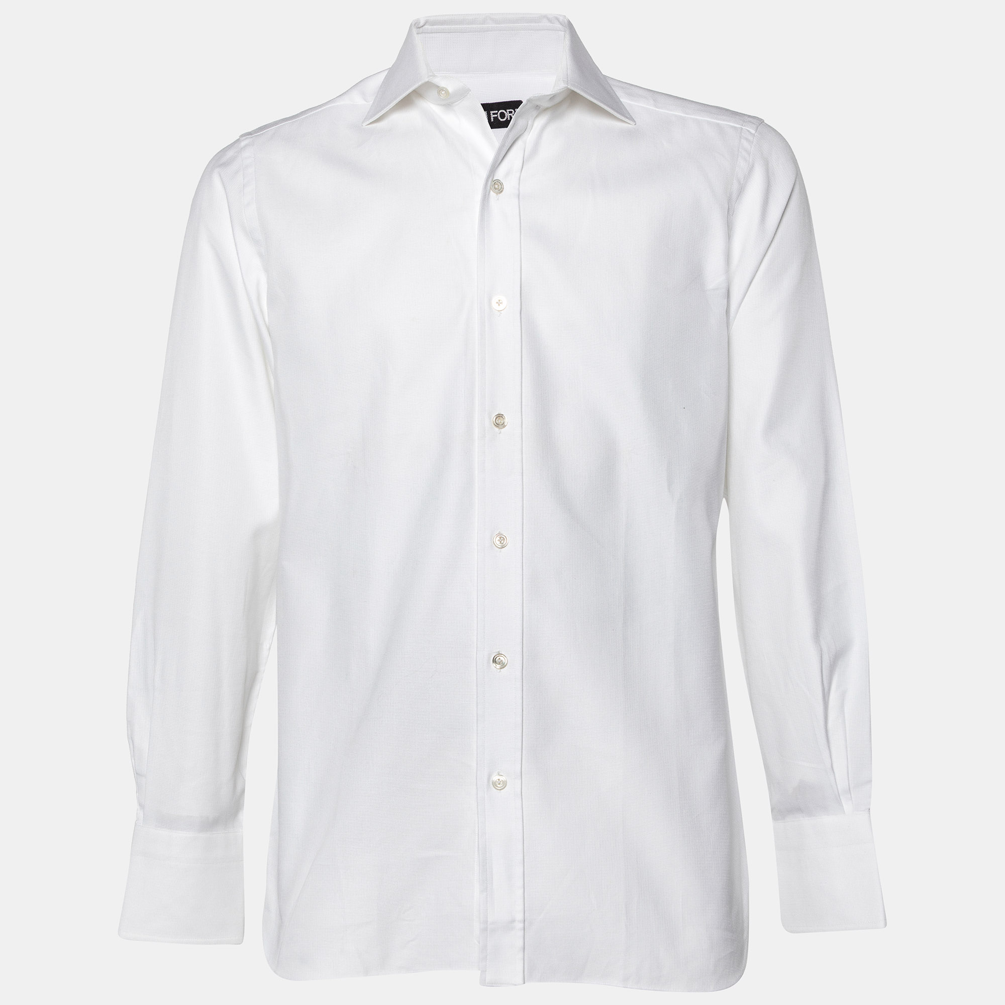 Pre Owned Tom Ford White Textured Cotton Classic Shirt M