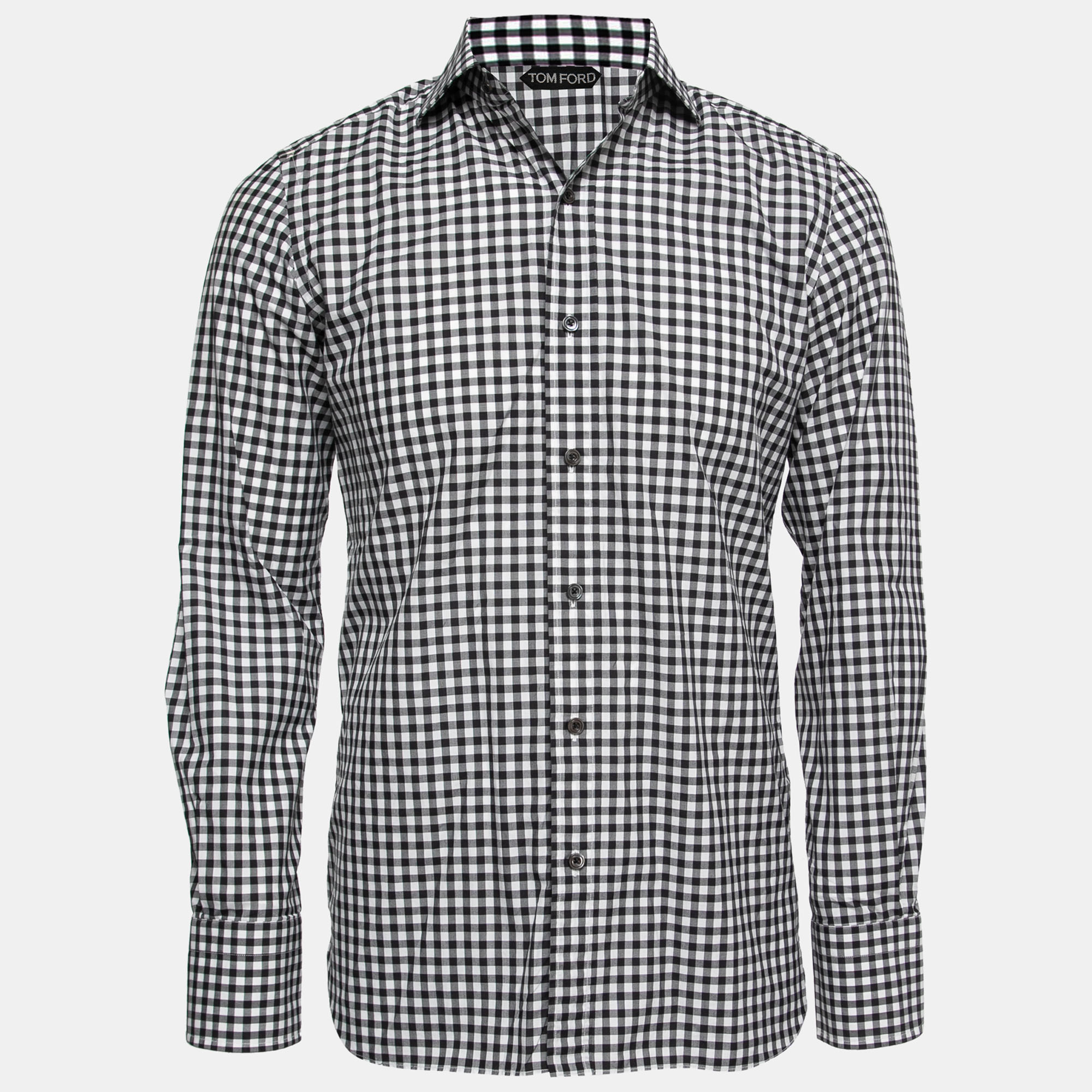 Pre-owned Tom Ford Monochrome Gingham Check Cotton Shirt M In Black