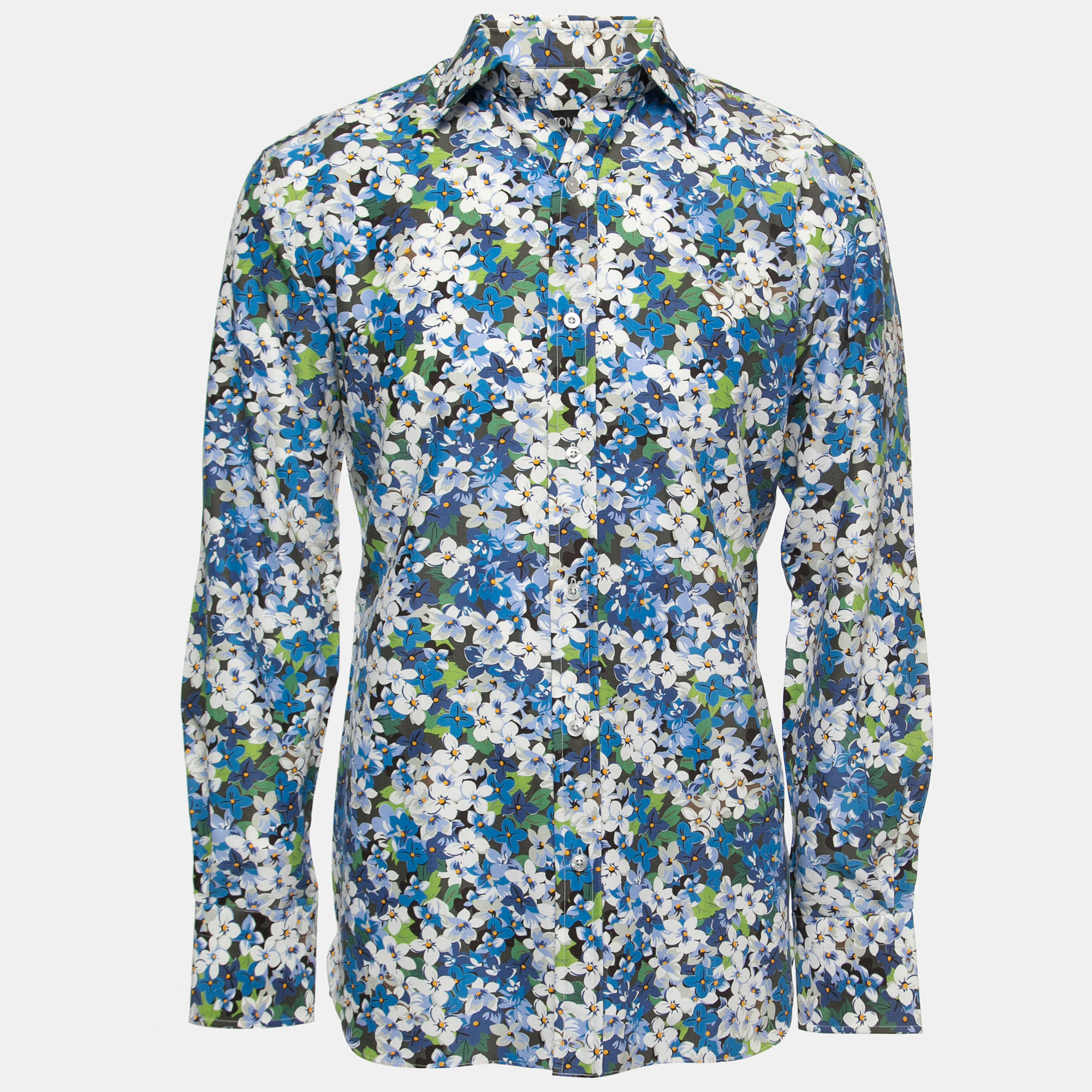 Pre-owned Tom Ford Blue Floral Printed Cotton Button Front Shirt M