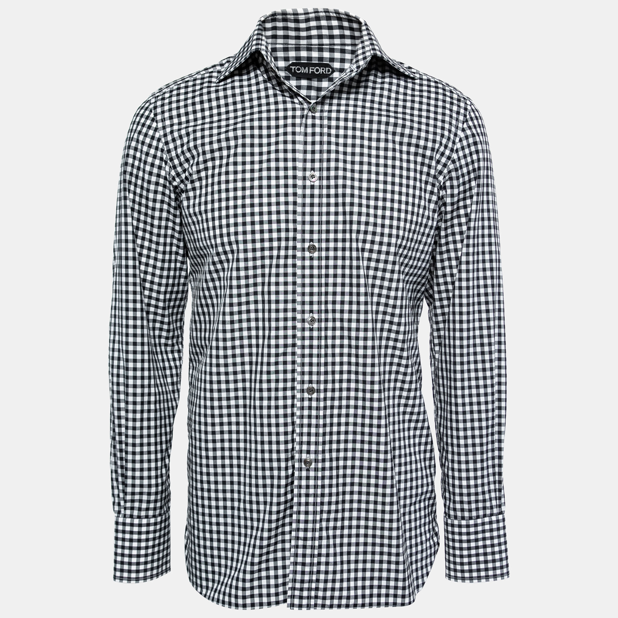 Pre-owned Tom Ford Black Gingham Printed Cotton Button Front Shirt M