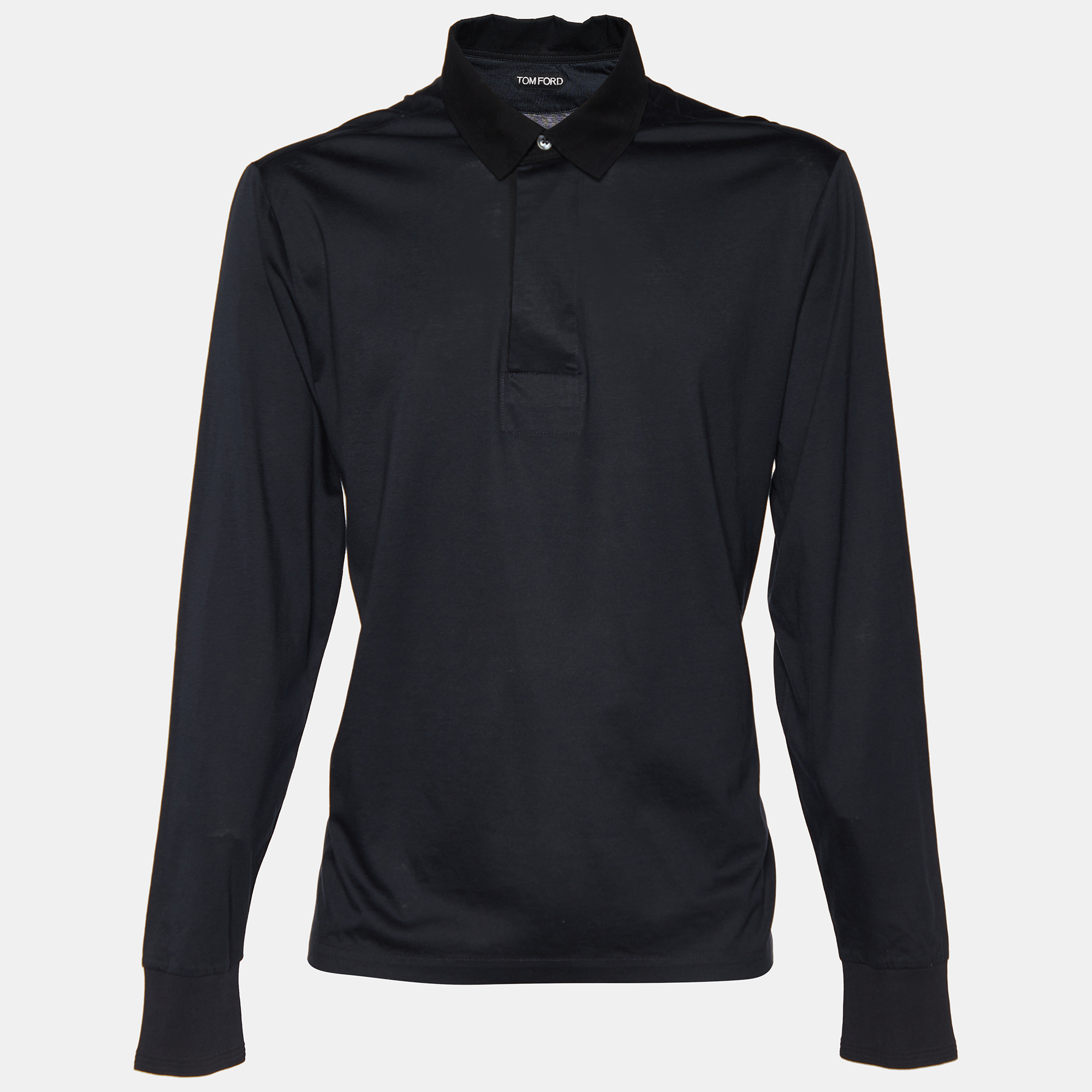 Pre-owned Tom Ford Black Cotton Knit Long Sleeve Polo T-shirt 4xl