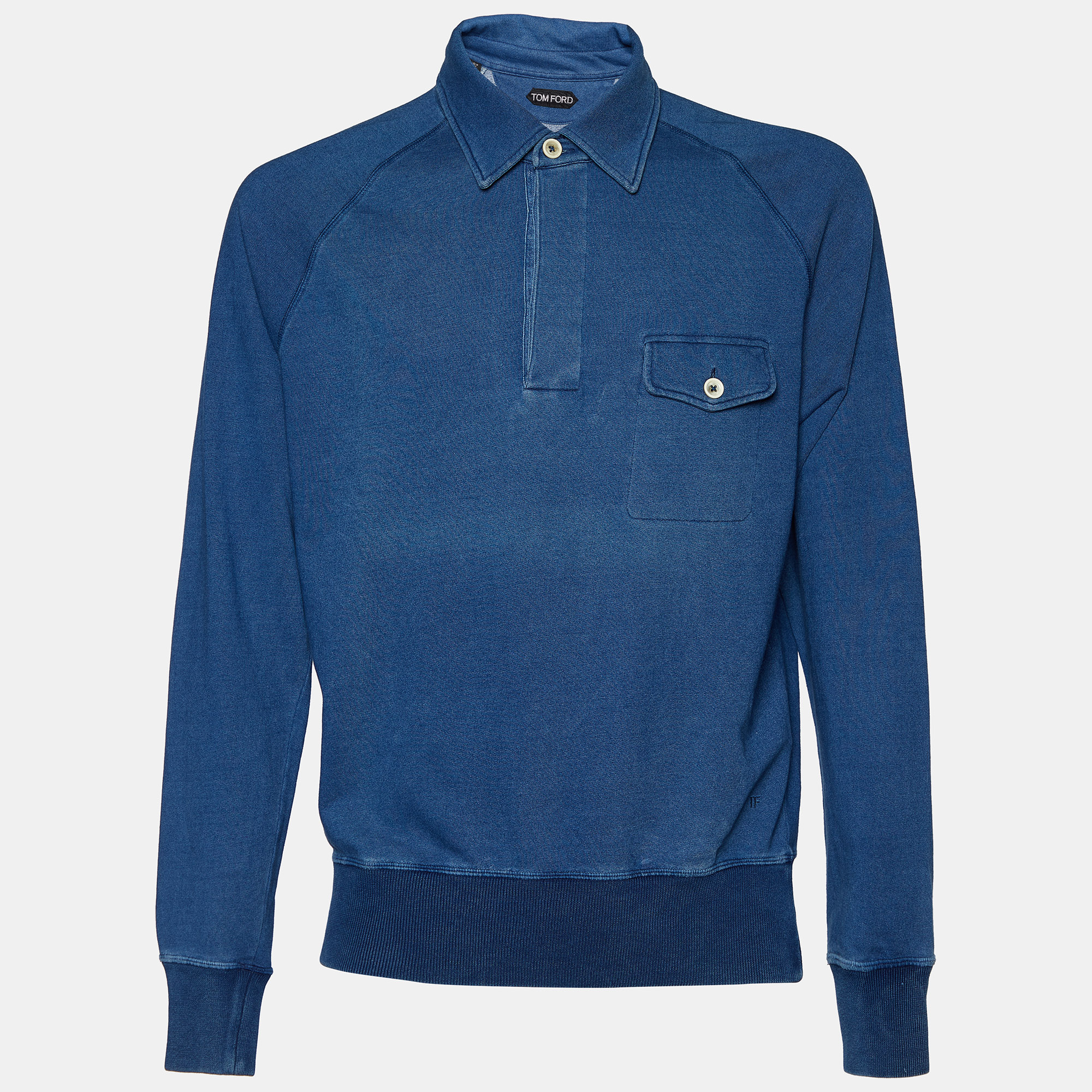Pre-owned Tom Ford Blue Denim Long Sleeve Polo T-shirt Xxl