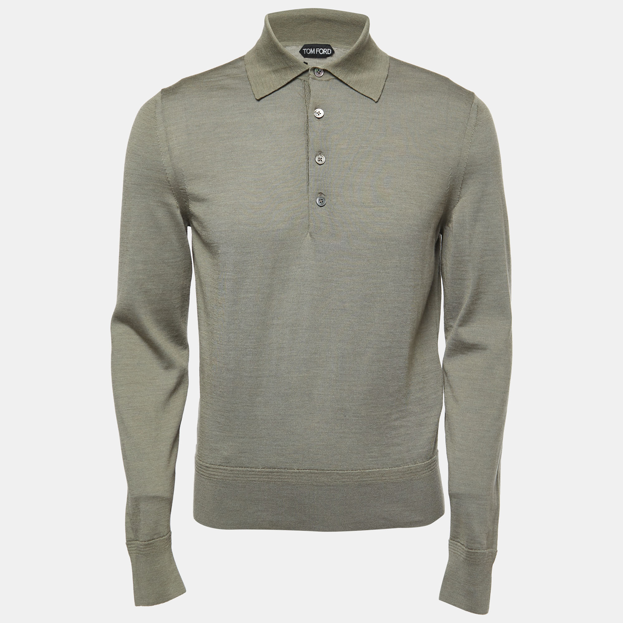 Tom Ford Brown Wool Long-Sleeve Knit Polo T-Shirt L Tom Ford | TLC