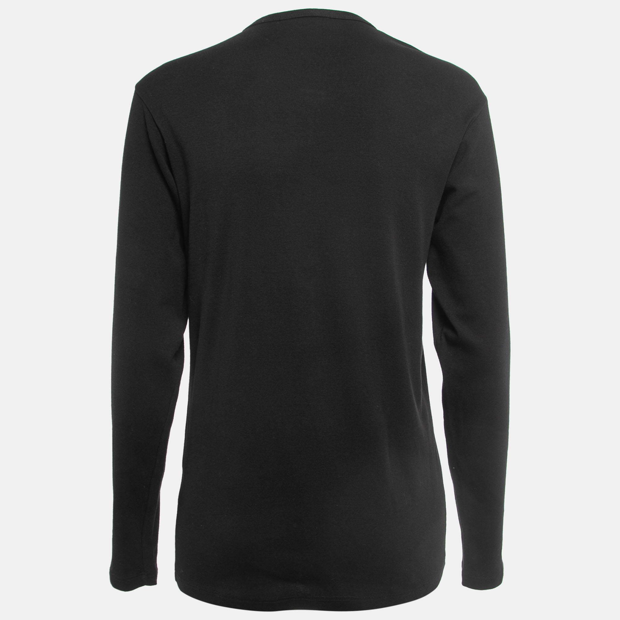 

Tom Ford Black Cotton Buttoned Crew Neck Full Sleeve T-Shirt