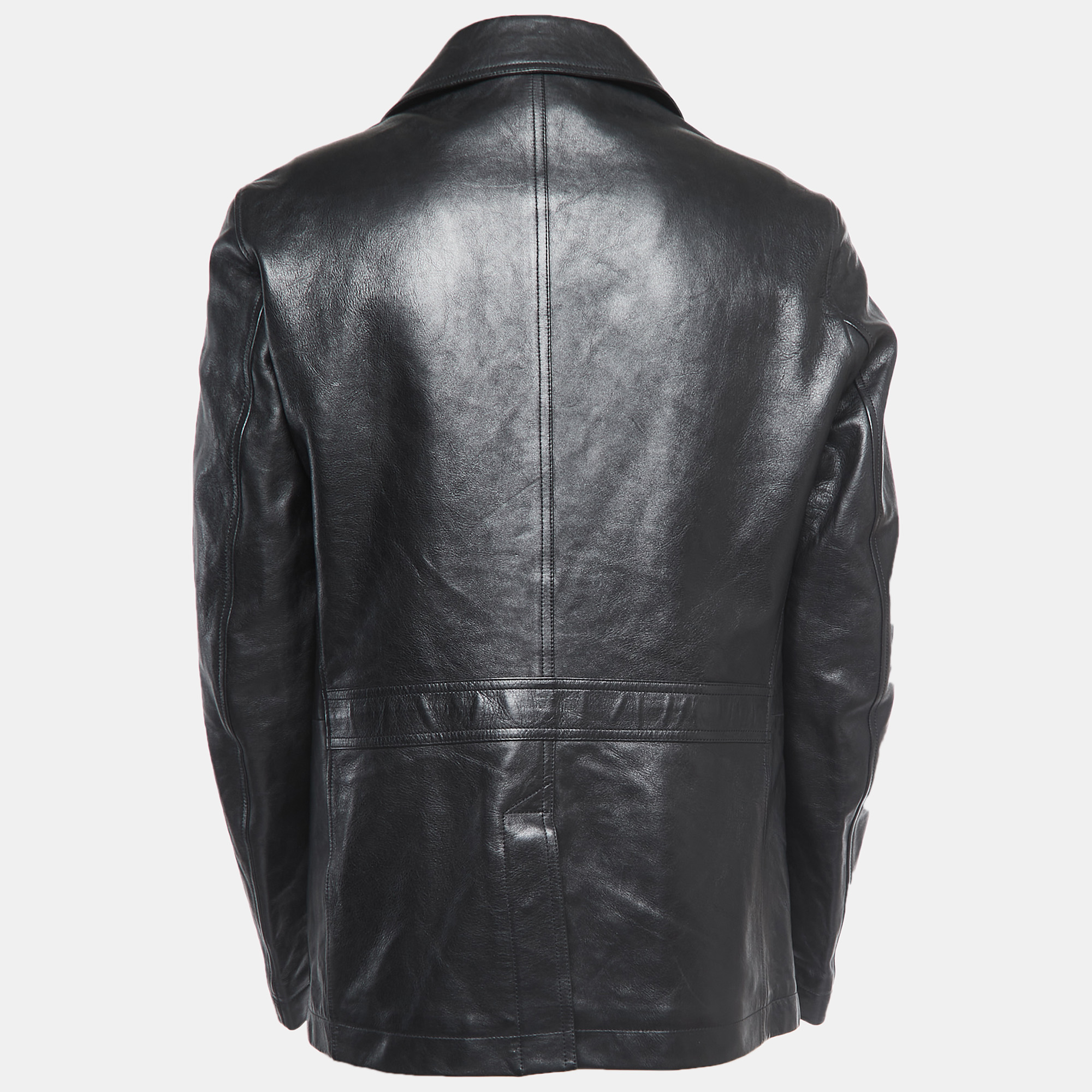 

Tom Ford Black Leather Button Front Military Jacket