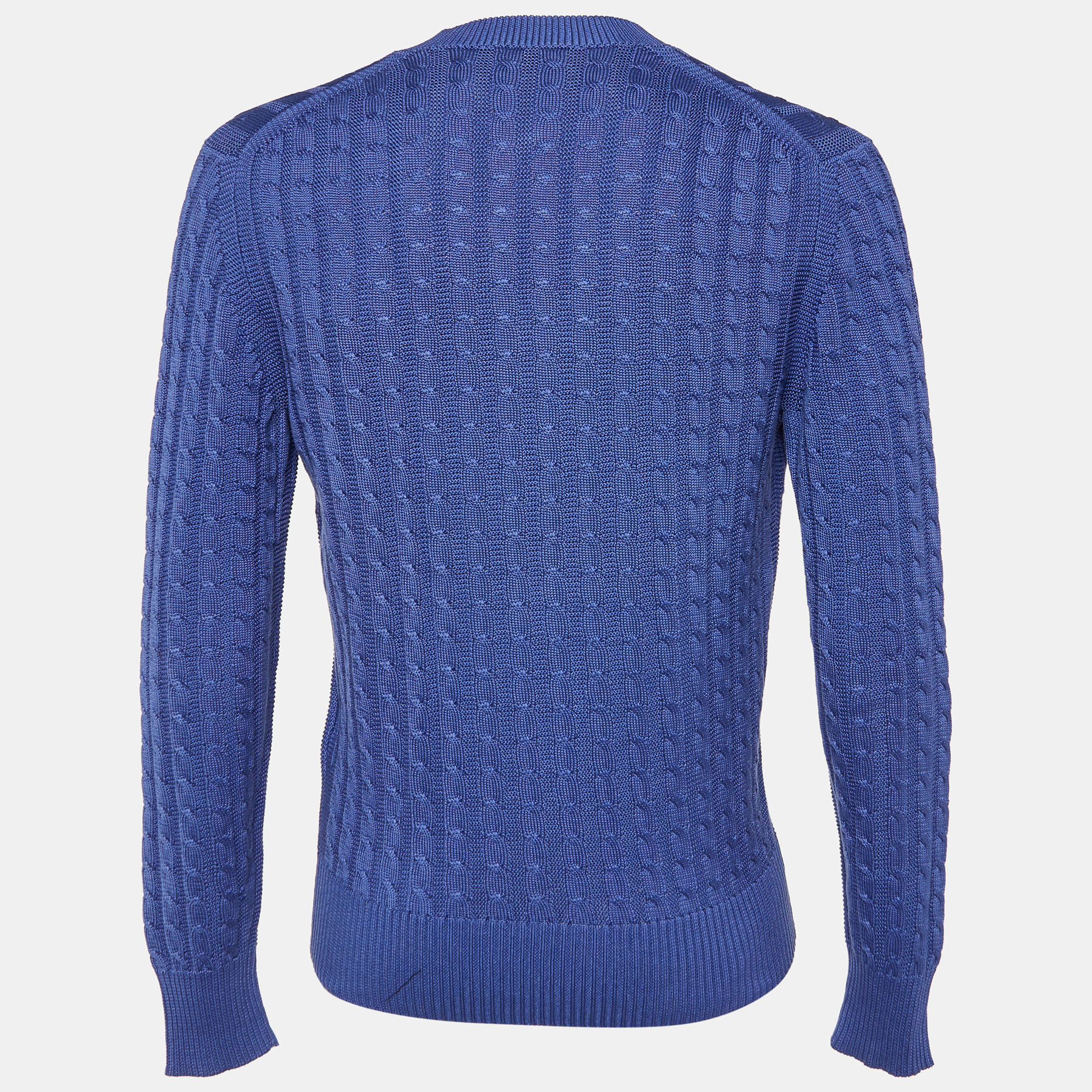 

Tom Ford Blue Cotton Cable Knit V-Neck Sweater